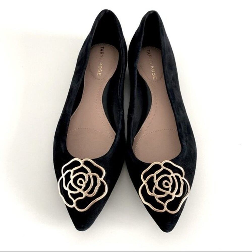 TARYN ROSE Fiona Pointed Toe Flats Black Size 6